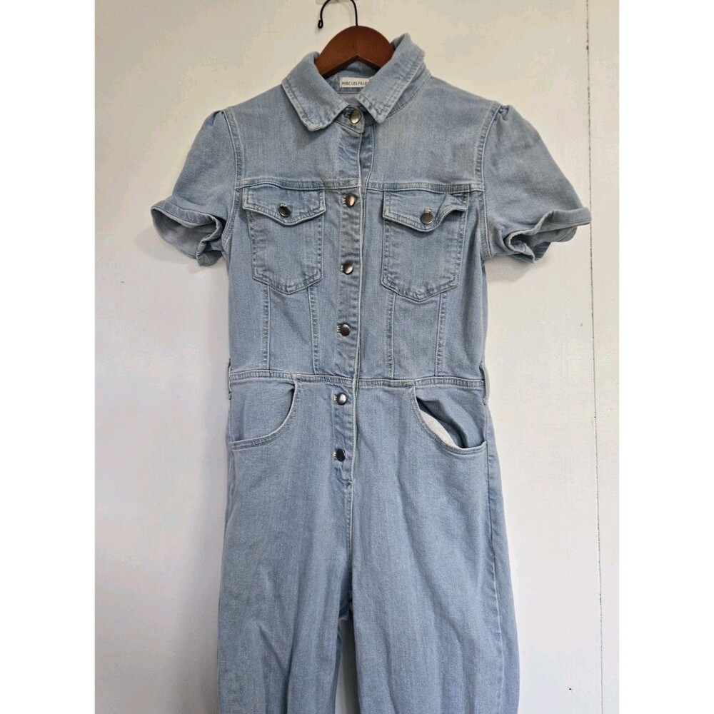 Avec Les Filles Jumpsuit Womens 28 Denim Jean Short Sleeve Romper Cottage Ranch